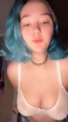Hot goth chick gets high while showing her titties