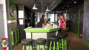 Blonde mom and tiny-titted TG girl get gangbanged at the gym