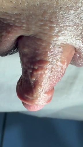 Close-up of me jerking off my huge trans man's cock   Clip 1