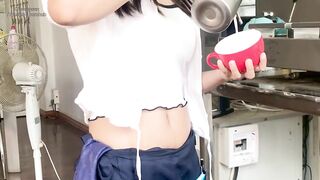 Cheating Barely Legal Barista cunt with mouth got Caught by Boss when he Suddenly came