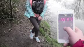 Controlled her toy outdoor and fucked her in the tent