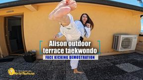 Alison outdoor terrace tkd face kicking demostration
