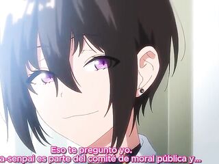 Vanilla Comics: Young guy is masturbated by his busty classmate at the academy, as a duty of the public morals committee. Chapter 2, Spanish subtitles. (The captain of the tennis club, who is the senpai of the pink-haired angel, appears.) SPOILER: They do