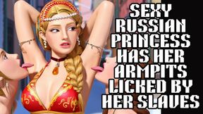 Sexy Russian Princess has her armpits licked by two kinky lesbian slaves as she tries to keep her hands behind her head