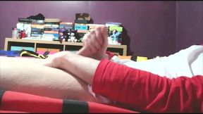 Sammy Andrews cumming on black superhero underwear