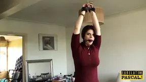 Busty redhead sub clamped and facefucked