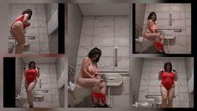 RED Swimwear Public TOILET PEE DUMP SPIT FART AND BOUNCING TITS