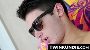 TwinkUndie.com - Twink Damon Archer's shades-on jerk off and cum blast