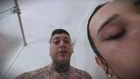 Dirty golden shower and cum in mouth with my stepsister