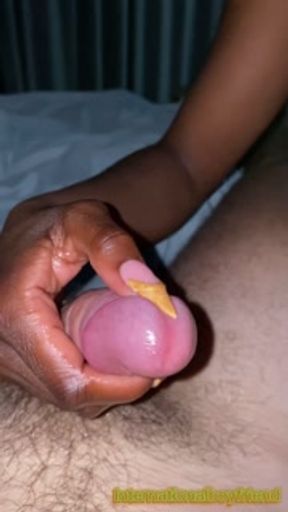 NAIL MASSAGE Ebony Girlfriend gives me handjob with beautiful nails *Close up