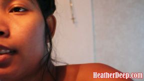 Thai teen Heather Deep gives morning blowjob, deepthroat