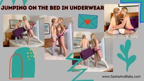 Jumping on the Bed and Pillow Fight in Underwear and Kissing