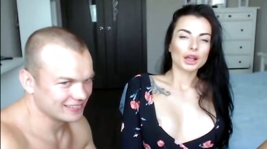 Muscular bald lover grips his partner's hair during passionate bedroom teasing