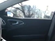 TS jerk off and cum in car