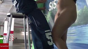 Public blowjob and facial in outdoor parking lot!