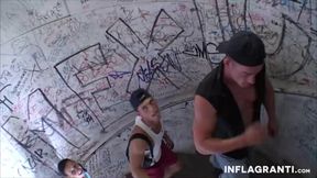 Horny babes gets fucked in public orgy