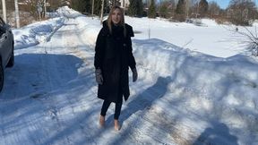 girl in high-heeled shoes and straps climbs an ice slide, falls and twists her foot, now she can’t walk