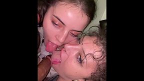 two horny friends share a big black dick