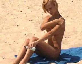 Fabulous amateur blonde babe on the nude beach all naked