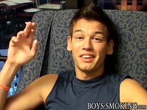 Deviant young smoker solo strokes until unleashing jizz