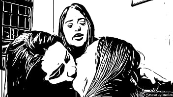 Cartoon 3 Lesbian Sisters Very Deep Tongue Kiss