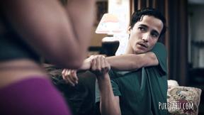 ”Voluptuous blonde milf plays with two dicks”