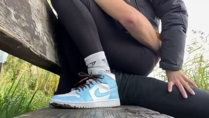 Risks of Public Park POV - Blonde Masturbates In Tight Leggings