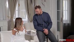 Future bride Rebecca cheats with a hunky groom in steamy anal sex