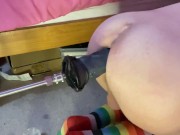 Sissy femboy Raine using big toys on a fuck machine