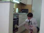 Young sexy shy maid fucks and sucks her boss in the kitchen