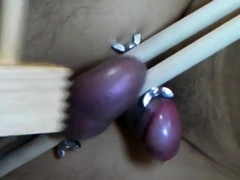 Testicle torture Cumshot very painful ballbusting