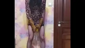 Skinny Crossdresser Drinks Pee After Vibrating Plug Session In Leopard Dress