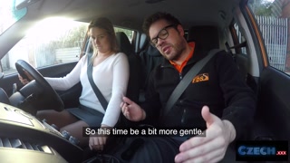 Czech Blonde Student with BIG ASS has Orgasm during Driving Lesson in UK - Fake Driving School