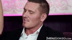 Glamorous blonde babe in lustful FFM threesome