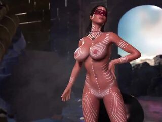 Sultry wild Lara Croft dancing stripped to get favour from idol of longing