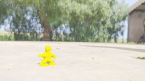 Giantess and clay men under her flipflop
