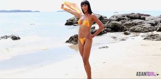 Thai ladyboy Alice fucks herself on beach kitchen outdoor