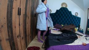 intense masturbation with long puffy jackets, dildo & toys