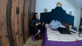intense masturbation with long puffy jackets, dildo & toys