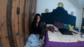 intense masturbation with long puffy jackets, dildo & toys