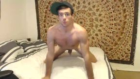 Sexy Guy with Hat on on Bed Naked