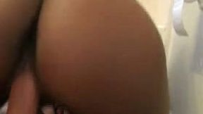Insatiable ebony co-worker sucks and rides my cock in a bathroom