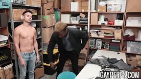 Cute offender gets to ride mall cops enormous black cock