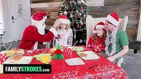 Christmas Foursome - Sweet Teen 18+ Pussy Plowed By Stepdad While Her Stepmom Gets Drilled By His Stepbrother - Milf