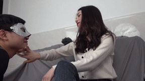 Sugoddess, humiliates herself with her stockings and feet, smelling and licking her feet, stepping on cocks, footjob