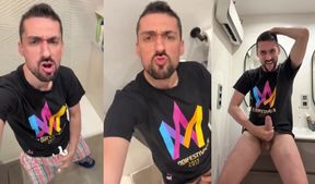 Solo guy unleashes massive cum explosion while jerking off thick cock