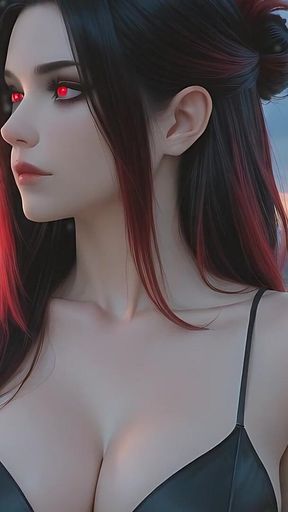 Romanian Demoness Immortal Enchantress on Thunderstorm Rooftop
