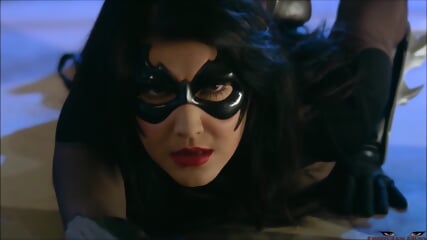 asian batwoman BALLBUSTING at 1.32 black cat suit kick in the balls