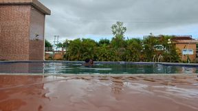 Sperm Floating in the Pool, Hard Sex in the Water, Double Orgasm