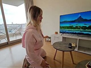 Gorgeous blond with a large butt rides me hard until the last ejaculation